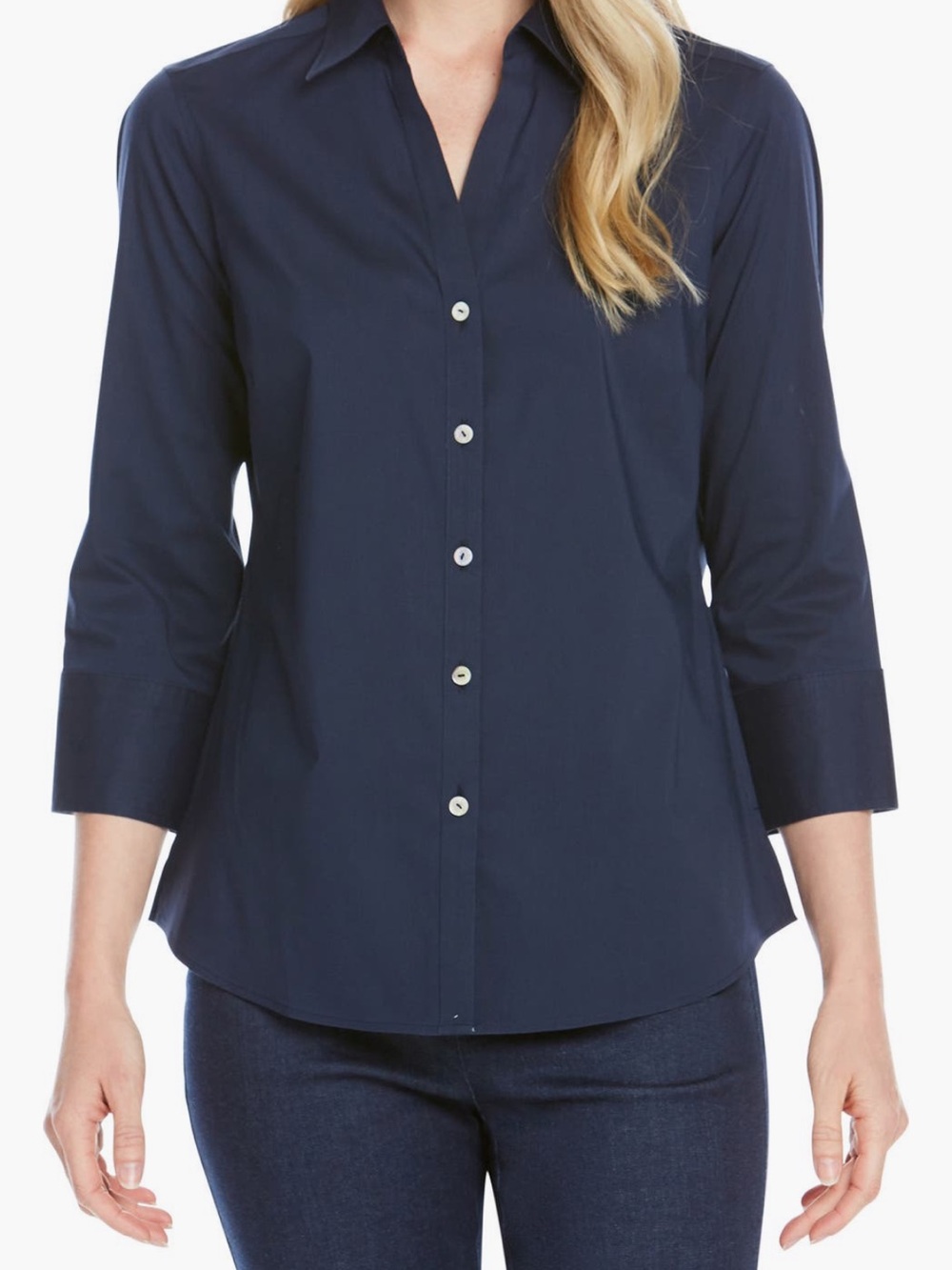 Foxcroft “Mary” Navy “no iron” Blouse WORN TWICE, purchased from Nordstrom